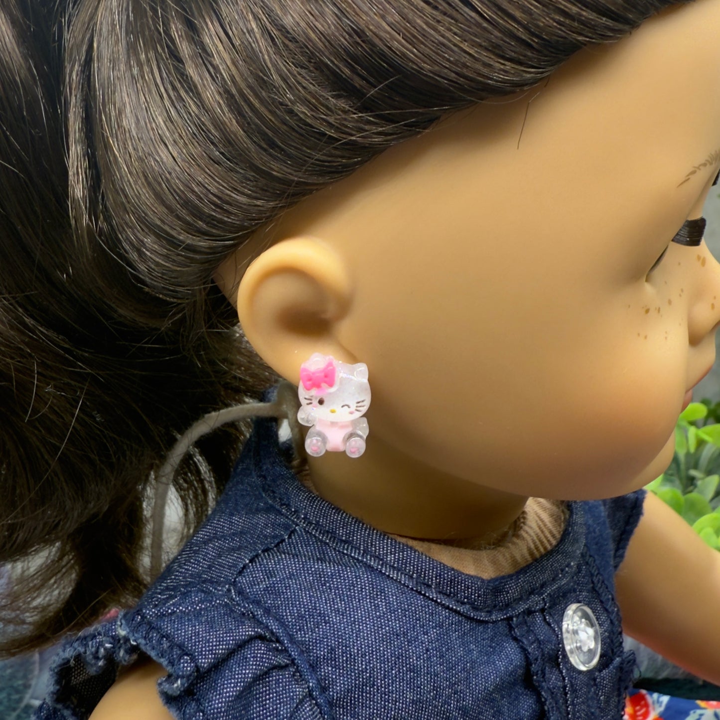 Hello Cat Kitty Pink Bow Post Doll Earrings •2mm Post fit 18 Inch Fashion Doll