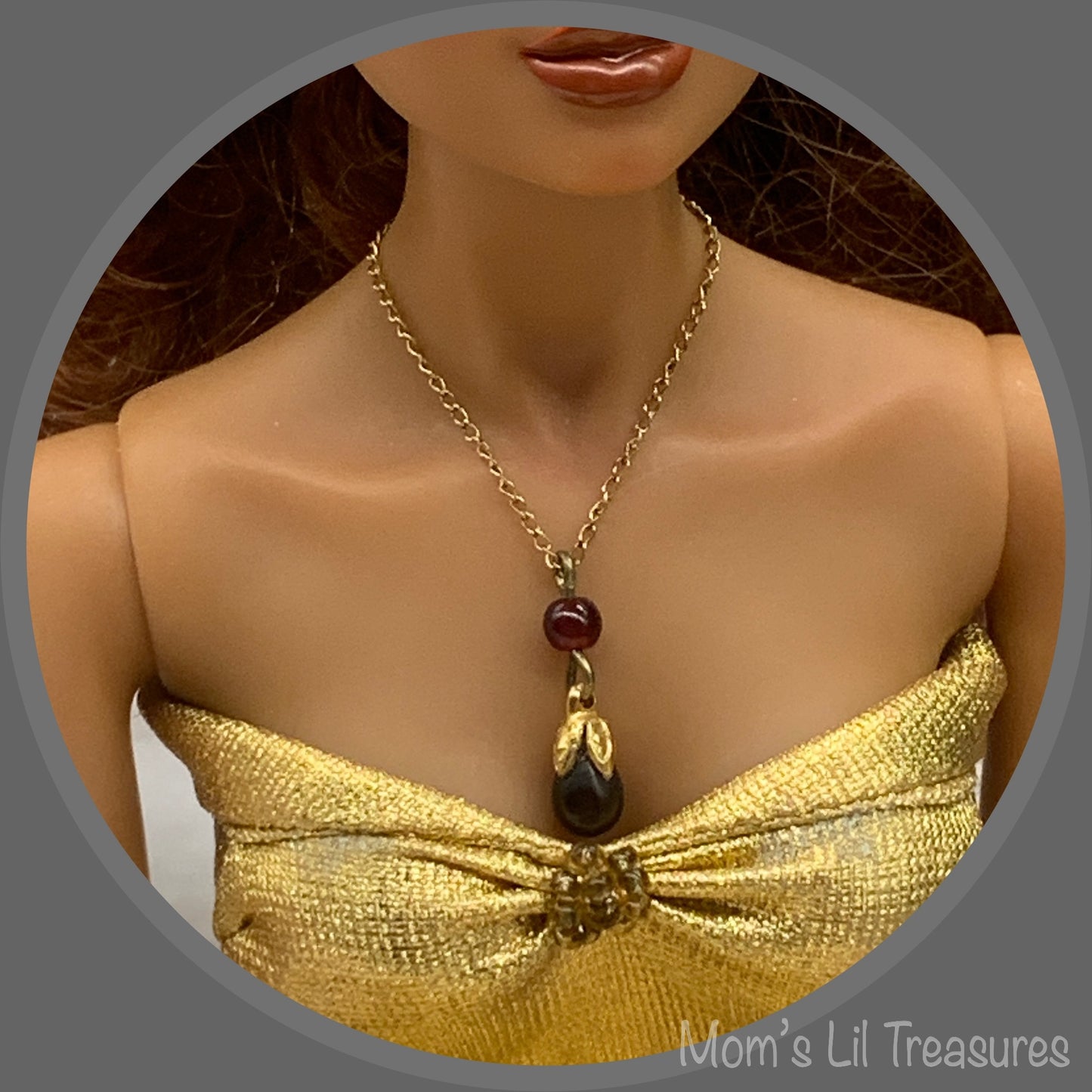 16” Fashion Doll Jewelry • Wine Red Teardrop Glass Doll Necklace Earrings Set