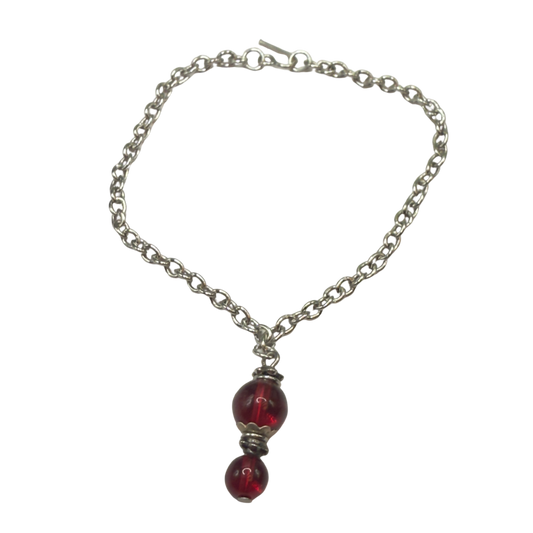 Red Glass Pendant Silver Chain Doll Necklace • 18 Inch Fashion Doll Jewelry