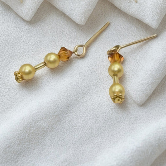 Amber Gold Crystal & Pearl Dangle Doll Earrings • 18 Inch Fashion Doll Jewelry