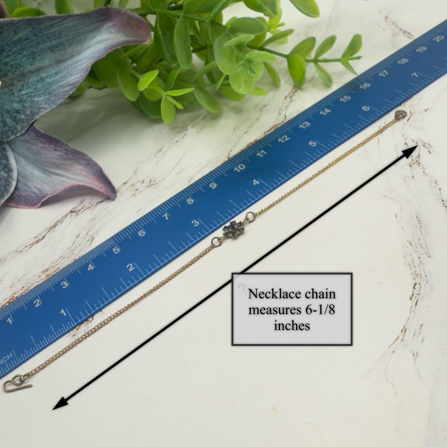 Tiny Blue Rhinestone Flower Gold Chain Doll Necklace • 18” Fashion Doll Jewelry