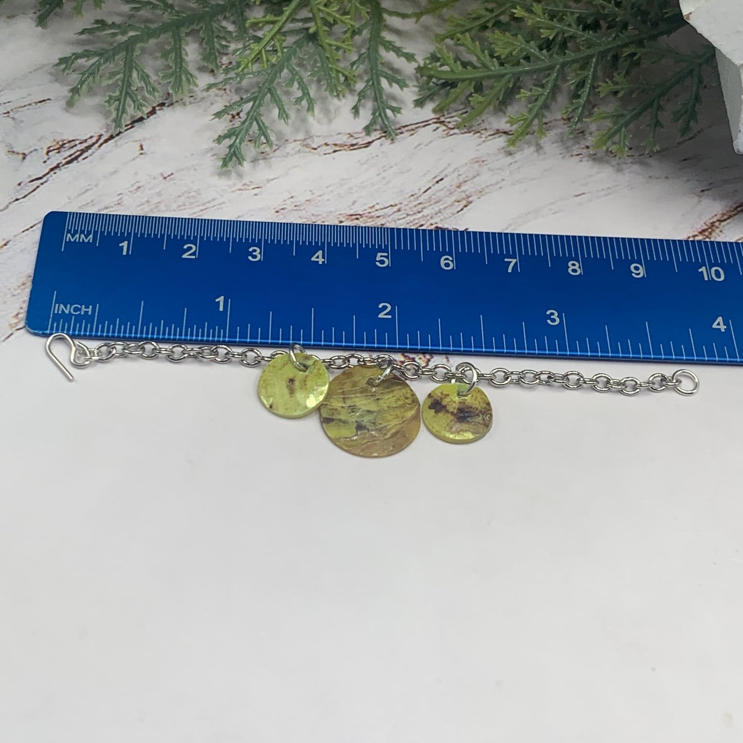 Green Shell Round Dangle Doll Necklace Matching Earring Set • 16” Doll Jewelry