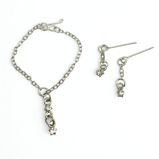 Clear Star Rhinestone Silver Dangle Doll Necklace & Earrings • 16 Inch Fashion Doll Jewelry