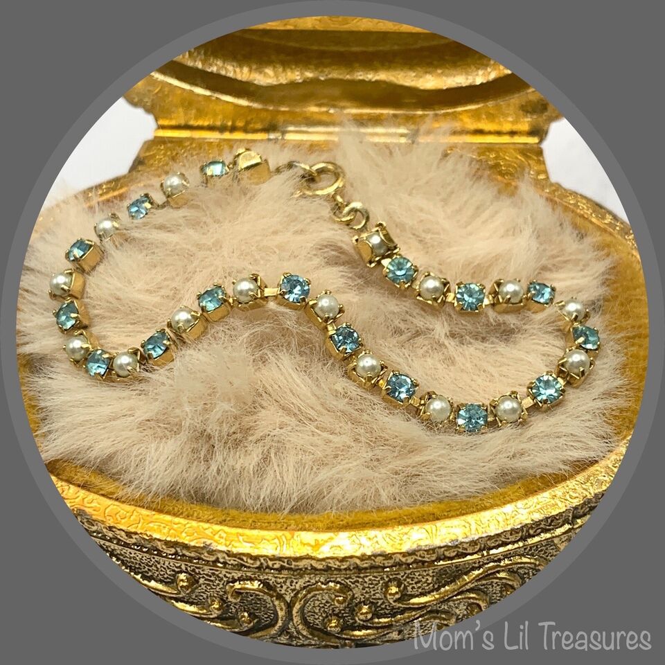 Turquoise Rhinestone & Pearl Doll Necklace • 18 Inch Fashion Doll Jewelry