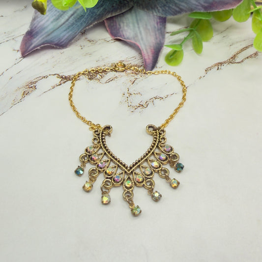 Collar-style Pendant Dangle Aurora Borealis Rhinestone Gold Chain Doll Necklace • 18 Inch Fashion Doll Jewelry
