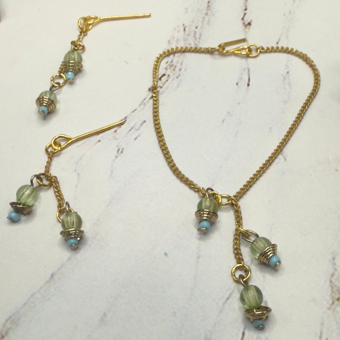 Green Blue Dangle Tassel Style Doll Necklace & Earrings Set • 16 Inch Fashion Doll Jewelry •