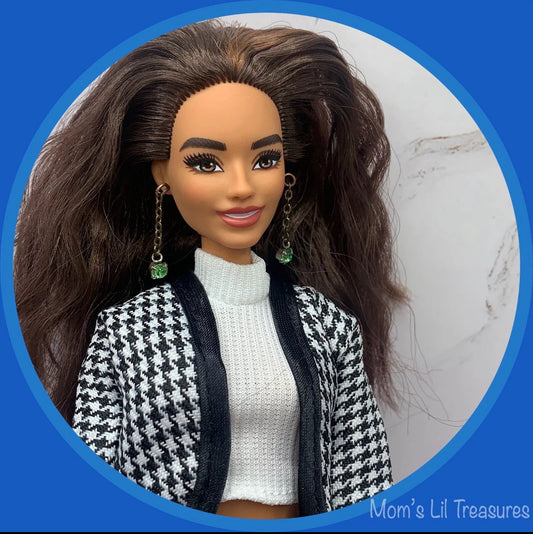 11-12” Fashion Doll Jewelry • Green Rhinestone Dangle Doll Earrings for Barbie