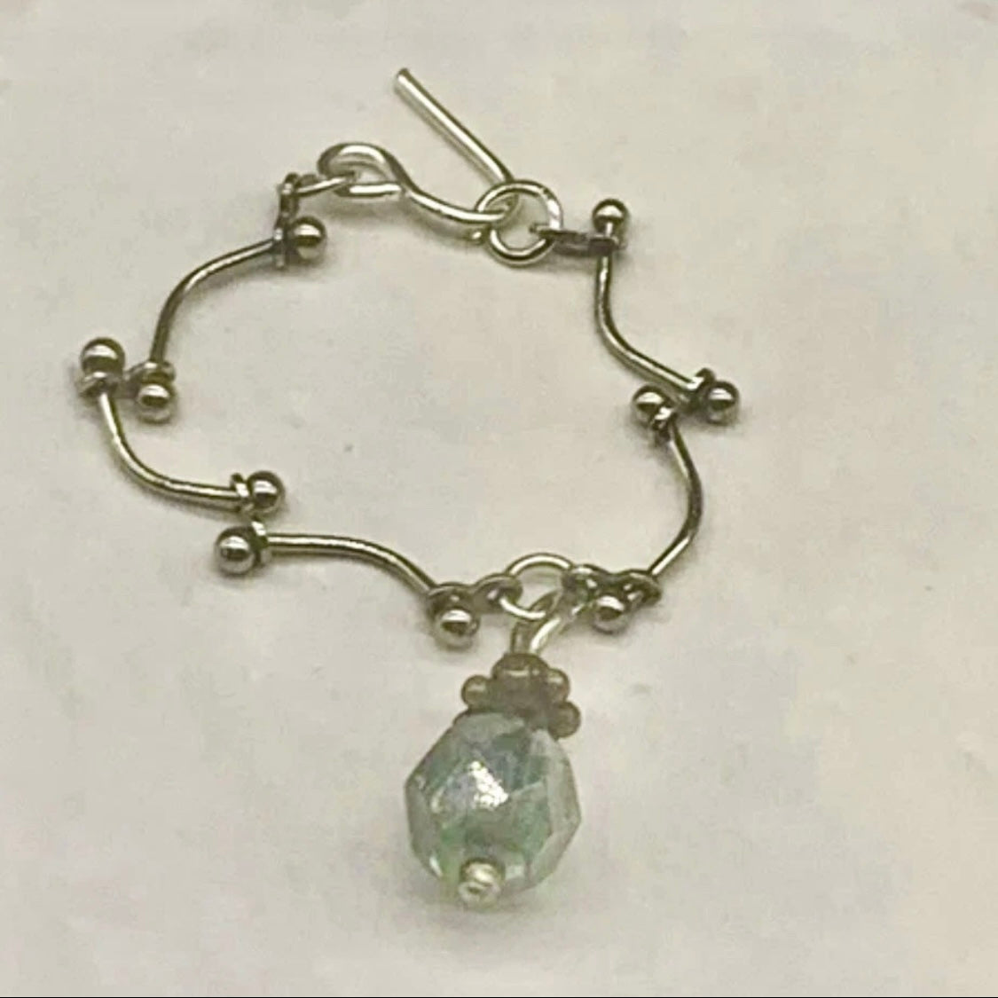 Grayish Green Glass Pendant Silver Link Doll Necklace • 10-12” Doll Jewelry 1:6