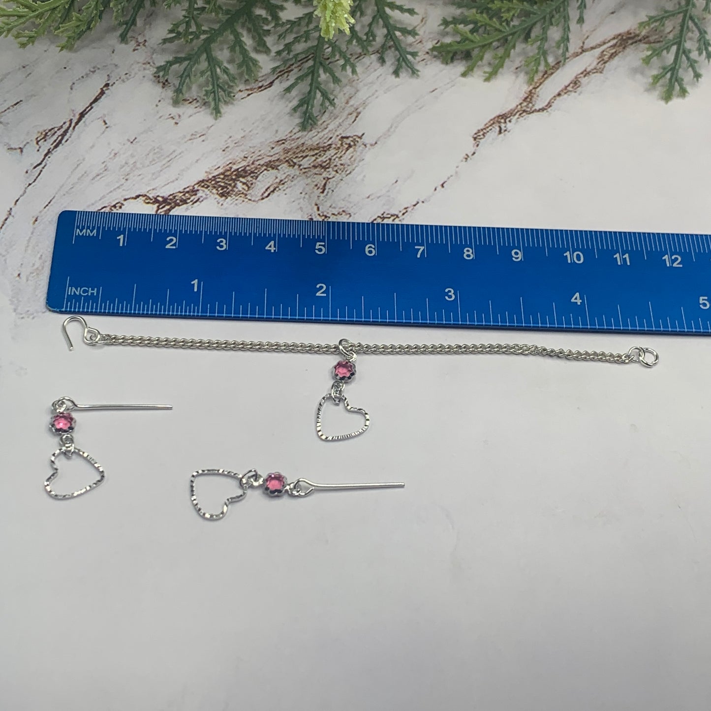 Silver Heart Pink Crystal Silver Doll Necklace Earring Set for 14” Wellie Wisher