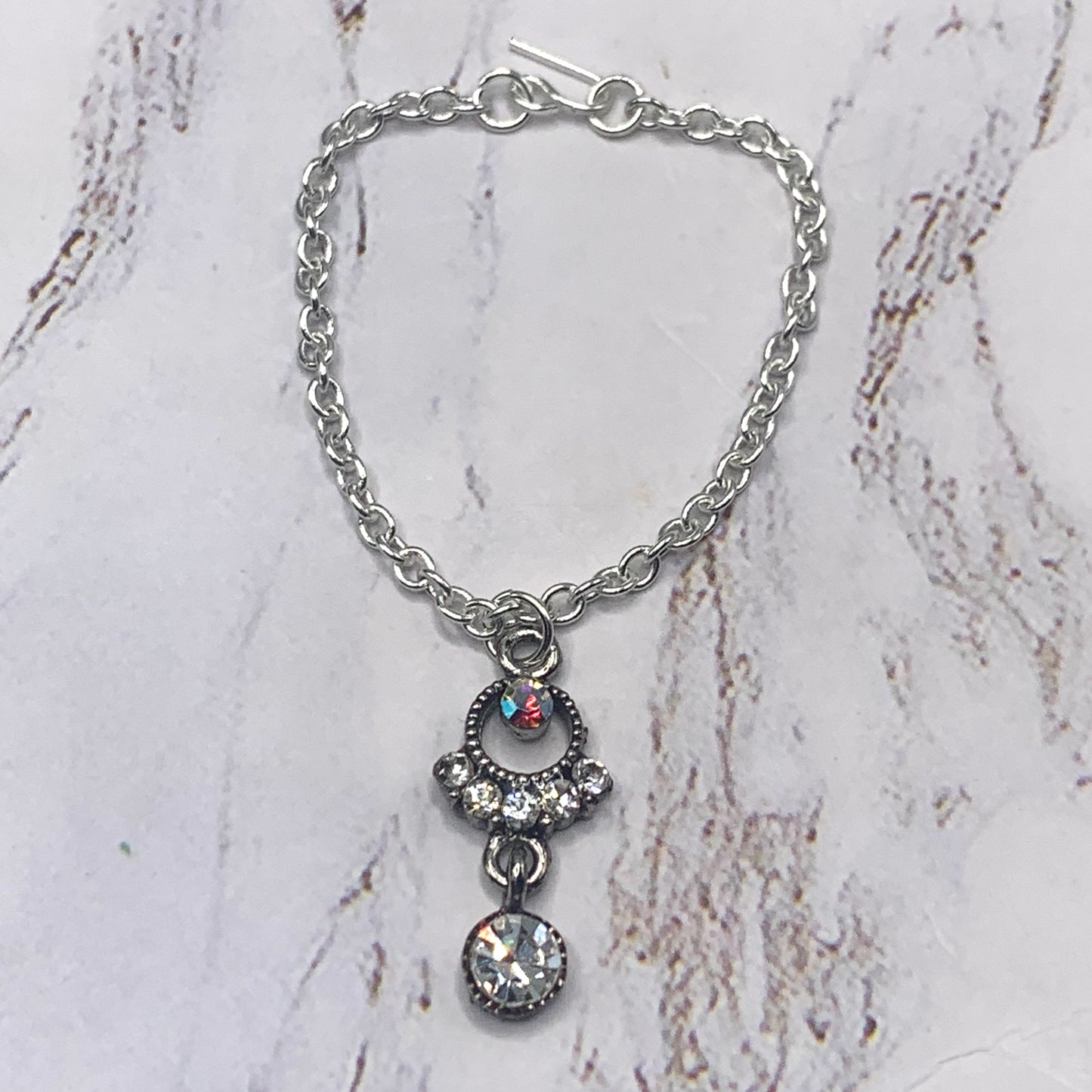 Clear & AB Rhinestone Pendant Silver Chain Doll Necklace • 16” Doll Jewelry