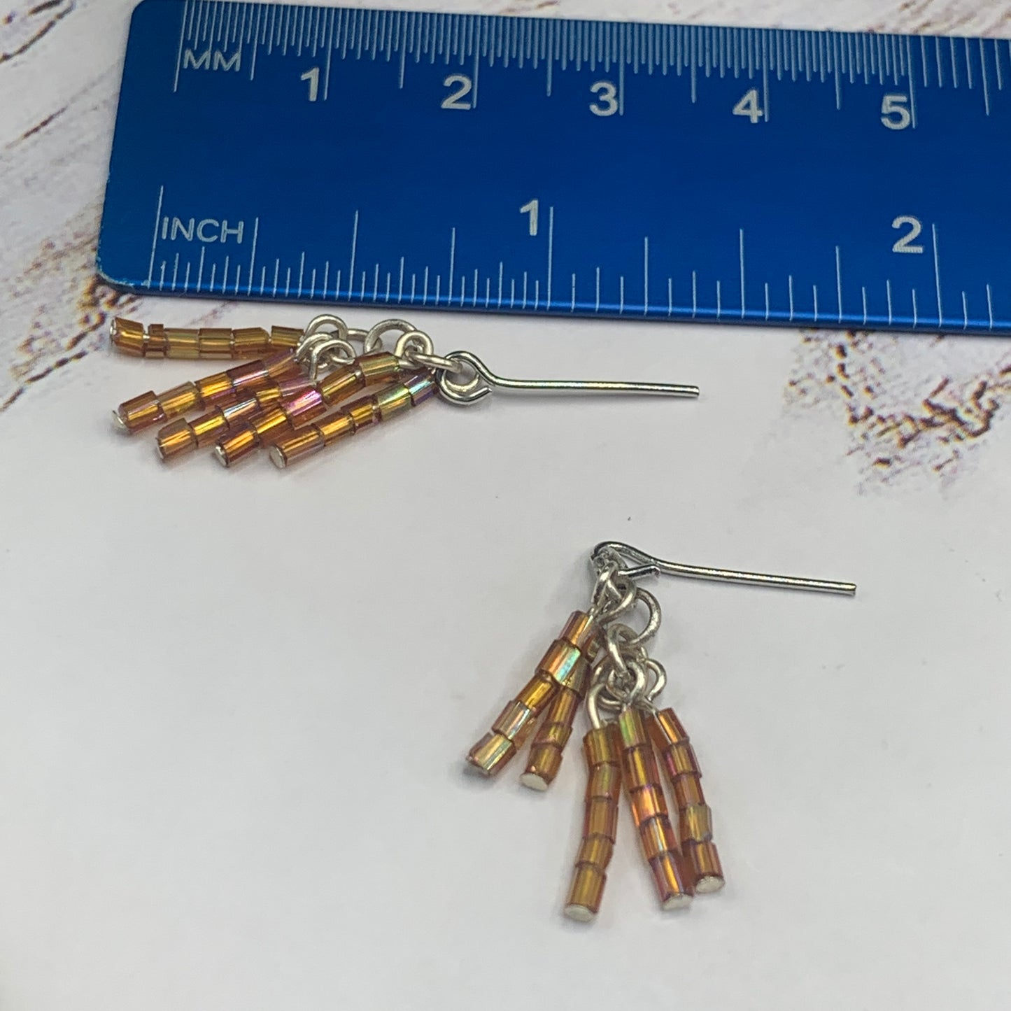 Brown Amber Glass Bead Tassel Style Doll Necklace Earring Set • 16” Doll Jewelry