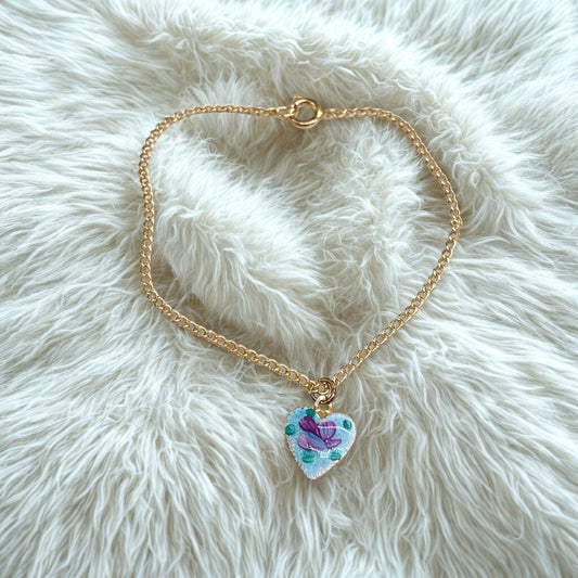 Blue Enamel Heart Rose Design Doll Necklace • 18 Inch Fashion Doll Jewelry