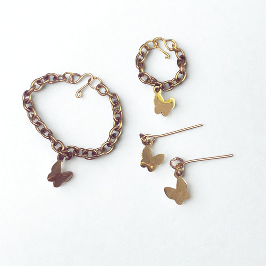 Butterfly Charm Gold Necklace Earrings Bracelet Set • 16 Inch Fashion Doll Jewelry