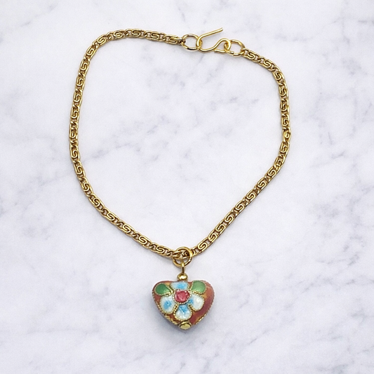 Flower Design Heart Doll Necklace Gold Chain for 18-22” Vintage Fashion Dolls