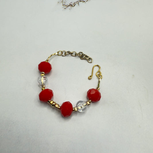 Red Clear Acrylic Crystal Bead Gold Doll Bracelet • 18 Inch Fashion Doll Jewelry