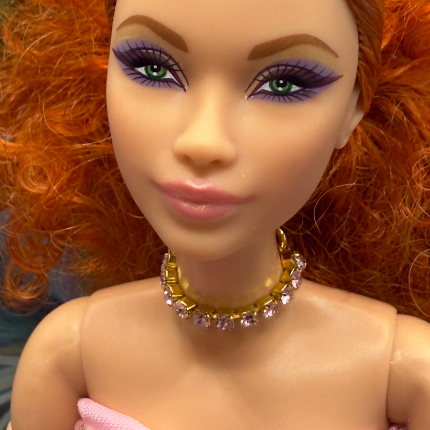 Pink Rhinestone Choker Doll Necklace • 10-12” 1:6 Fashion Doll Jewelry