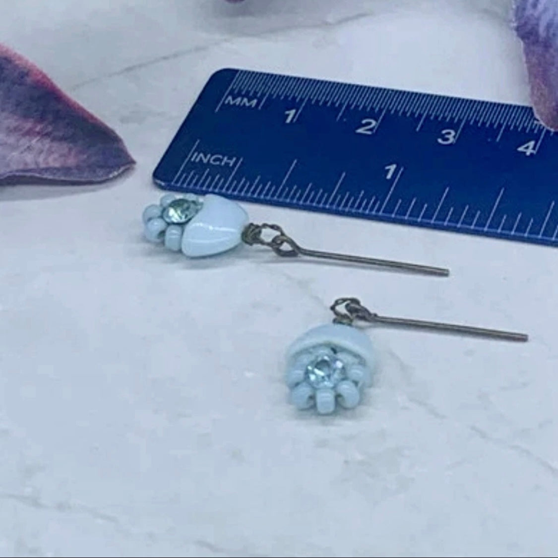 Light Blue Glass Rhinestone Flower Dangle Doll Earrings for 18-22” Vintage Doll