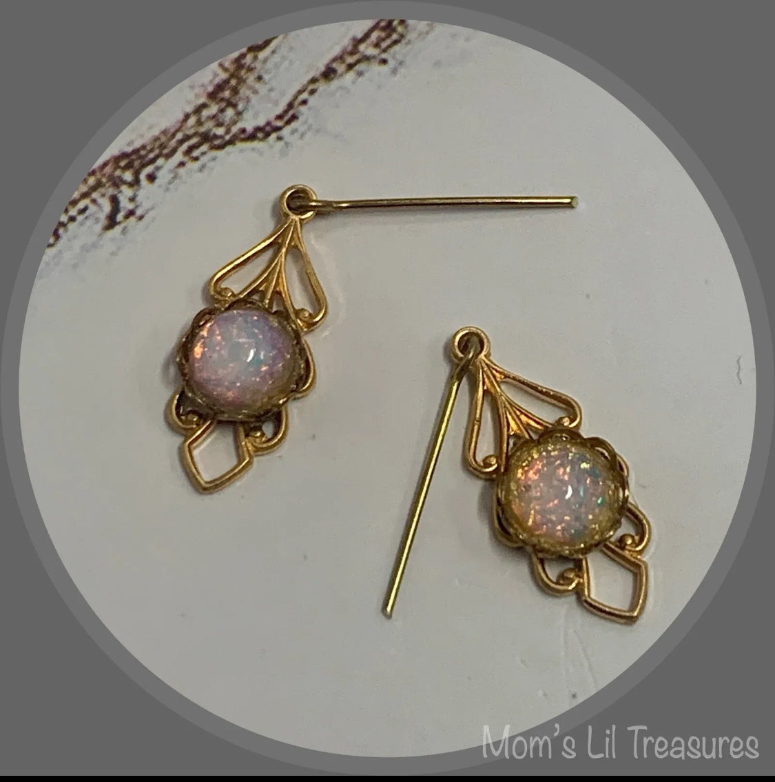 Light Pink Opalescent Dangle Gold Filigree Doll Earrings • 18 Inch Doll Jewelry