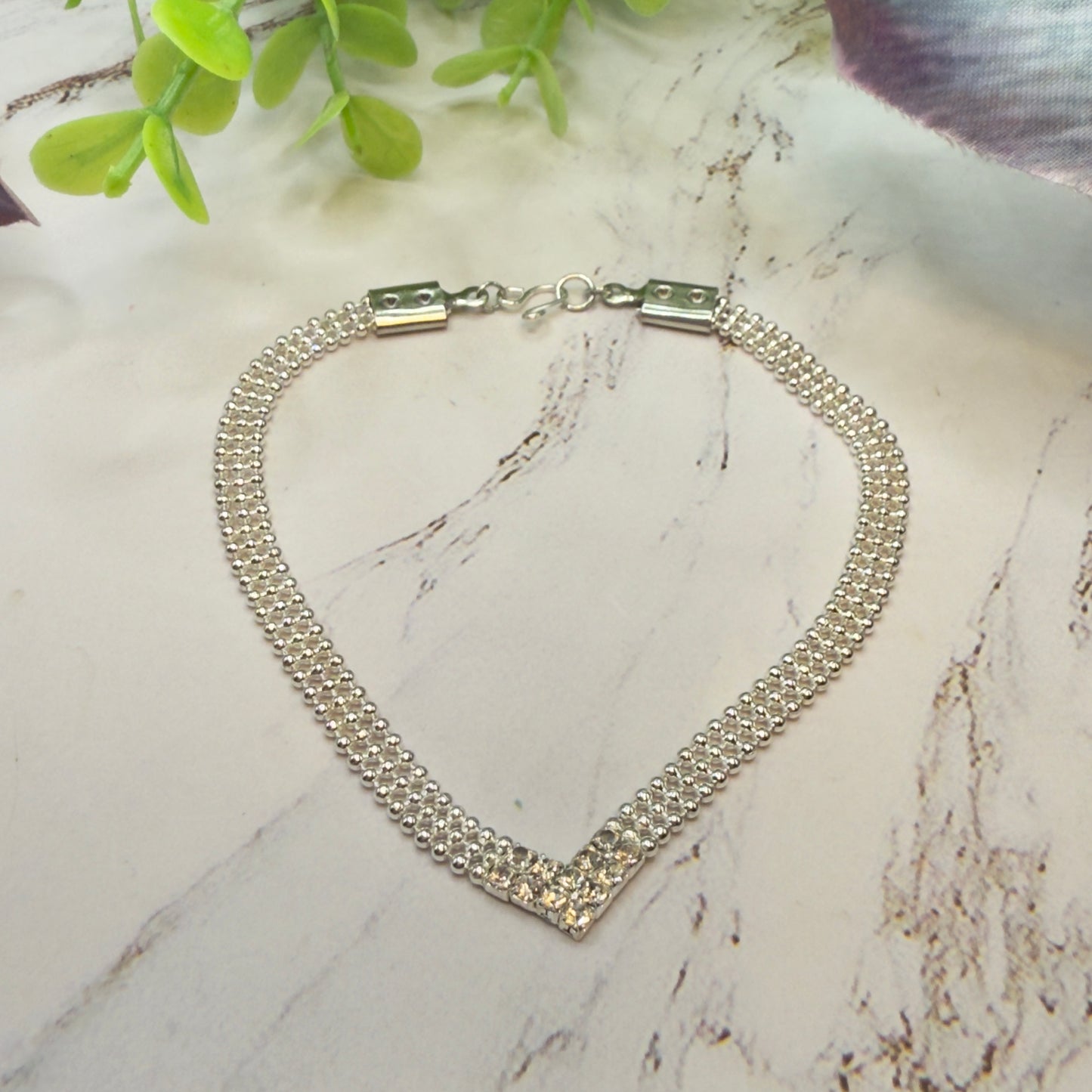 Clear Rhinestone V-Shape Silver Connected Ball Design Chain Doll Necklace • 18 Inch Fashion Doll Jewelry