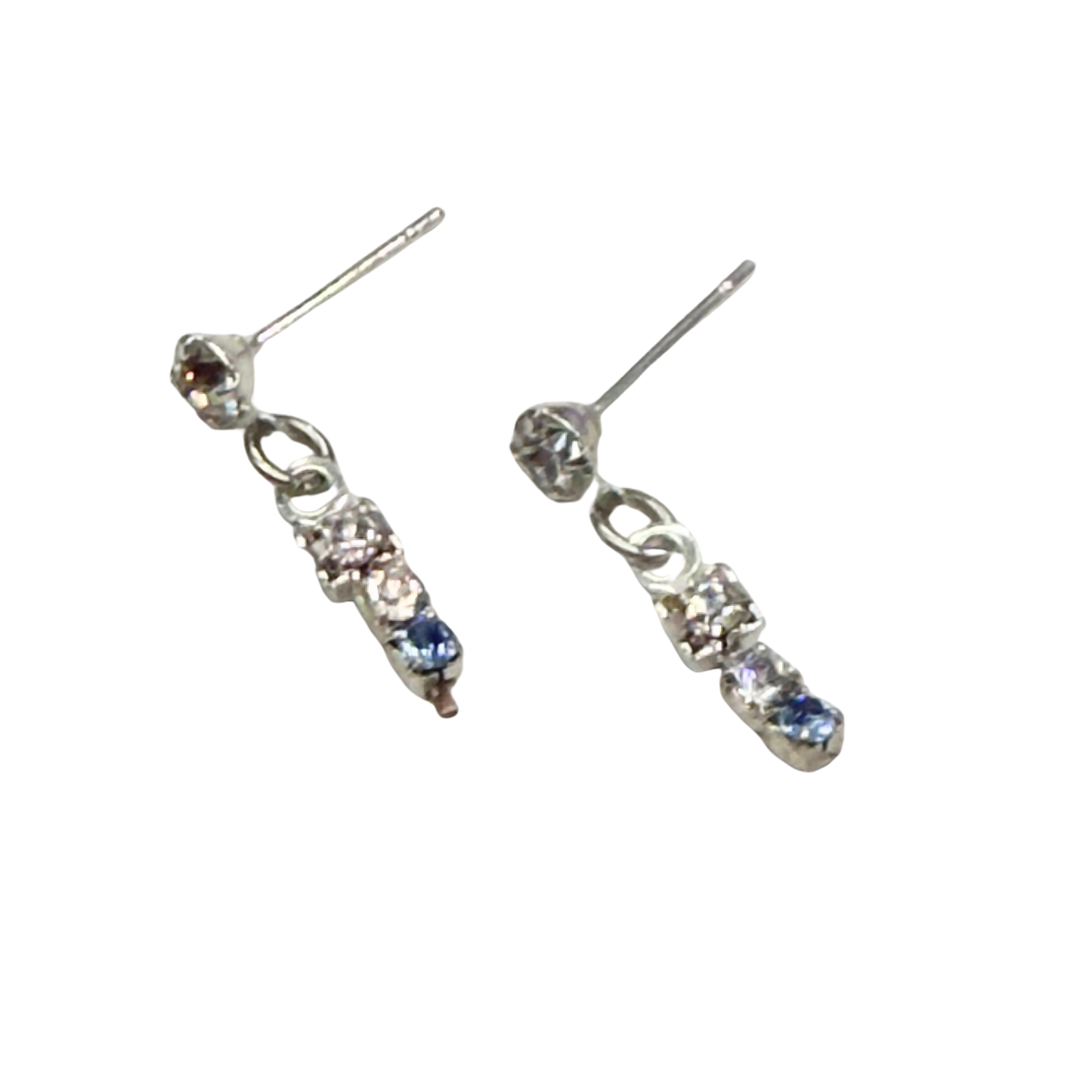 Blue & Clear Rhinestone Silver Dangle Post Doll Earrings • 18” Doll Jewelry