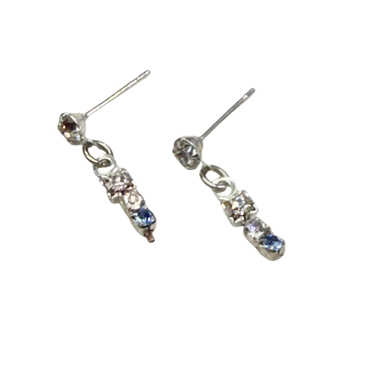 Blue & Clear Rhinestone Silver Dangle Post Doll Earrings • 18” Doll Jewelry