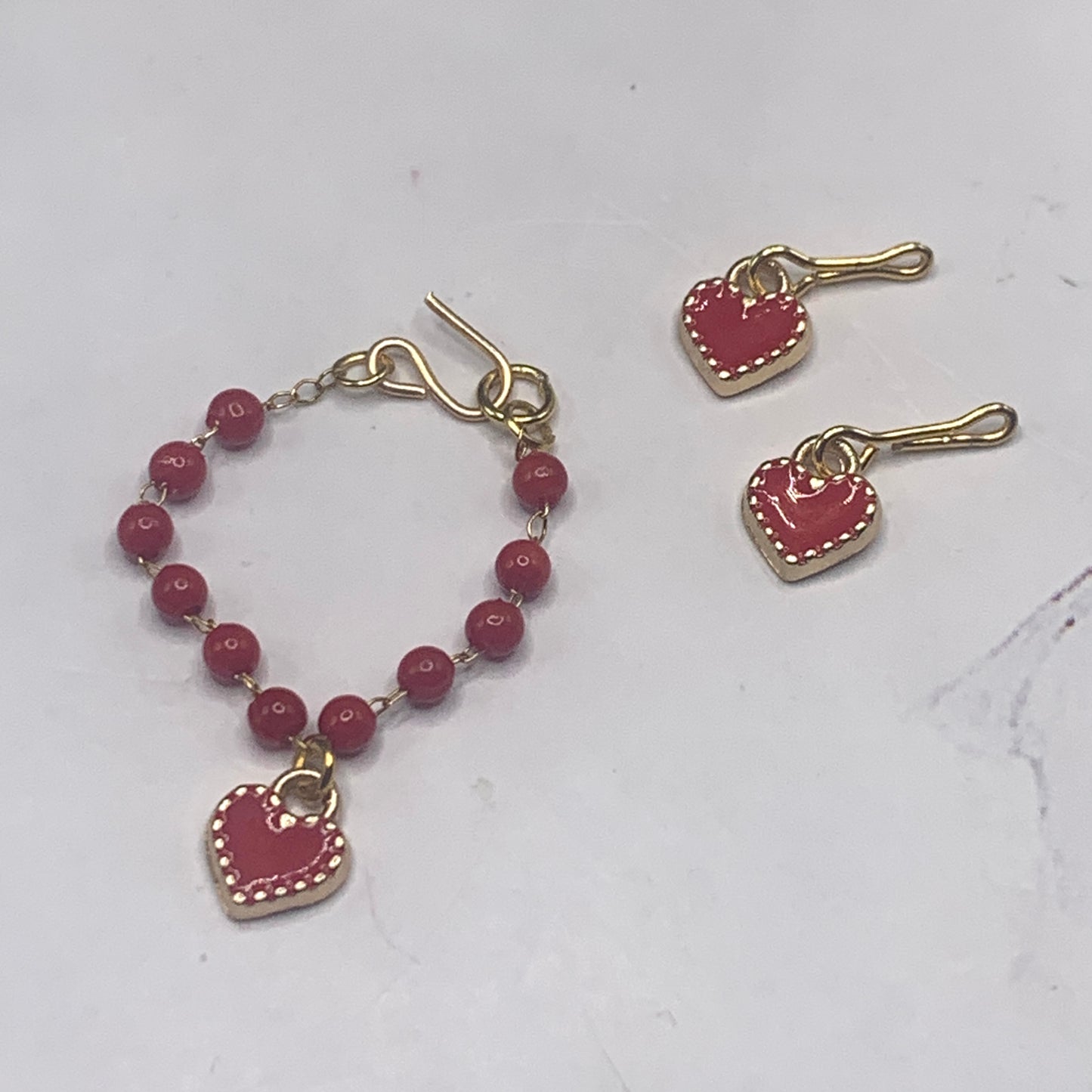 Red Heart Beaded Gold Chain Doll Necklace Earring Set 10-12” Doll Rainbow High