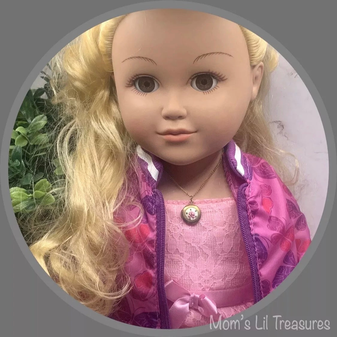 Gold Tone Locket Rose Flower Design Doll Necklace • 18 Inch Fashion Doll Jewelry