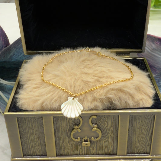 Seashell Beach MOP Charm Gold Chain Doll Necklace • 18 inch Fashion Doll Jewelry