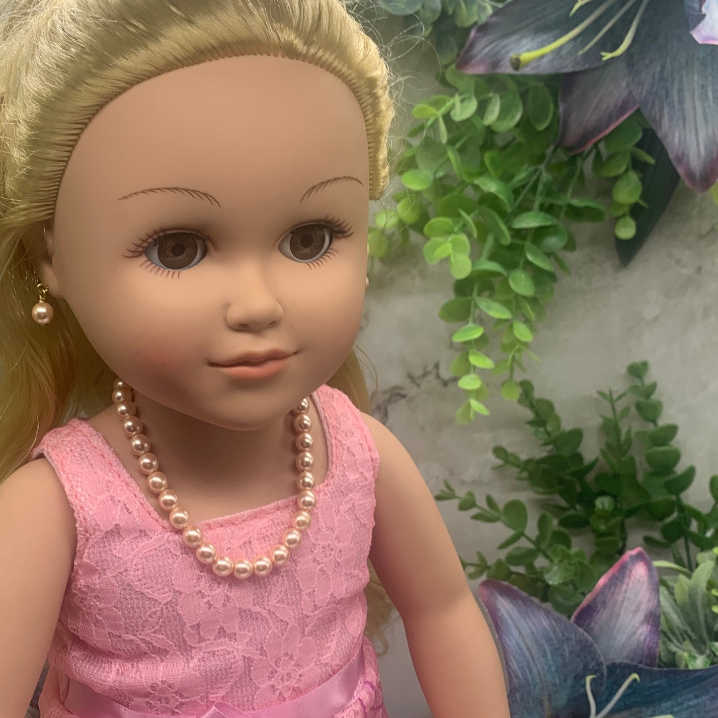Light Pink Pearl Doll Necklace Earrings Set • 18 Inch Fashion Doll Jewelry