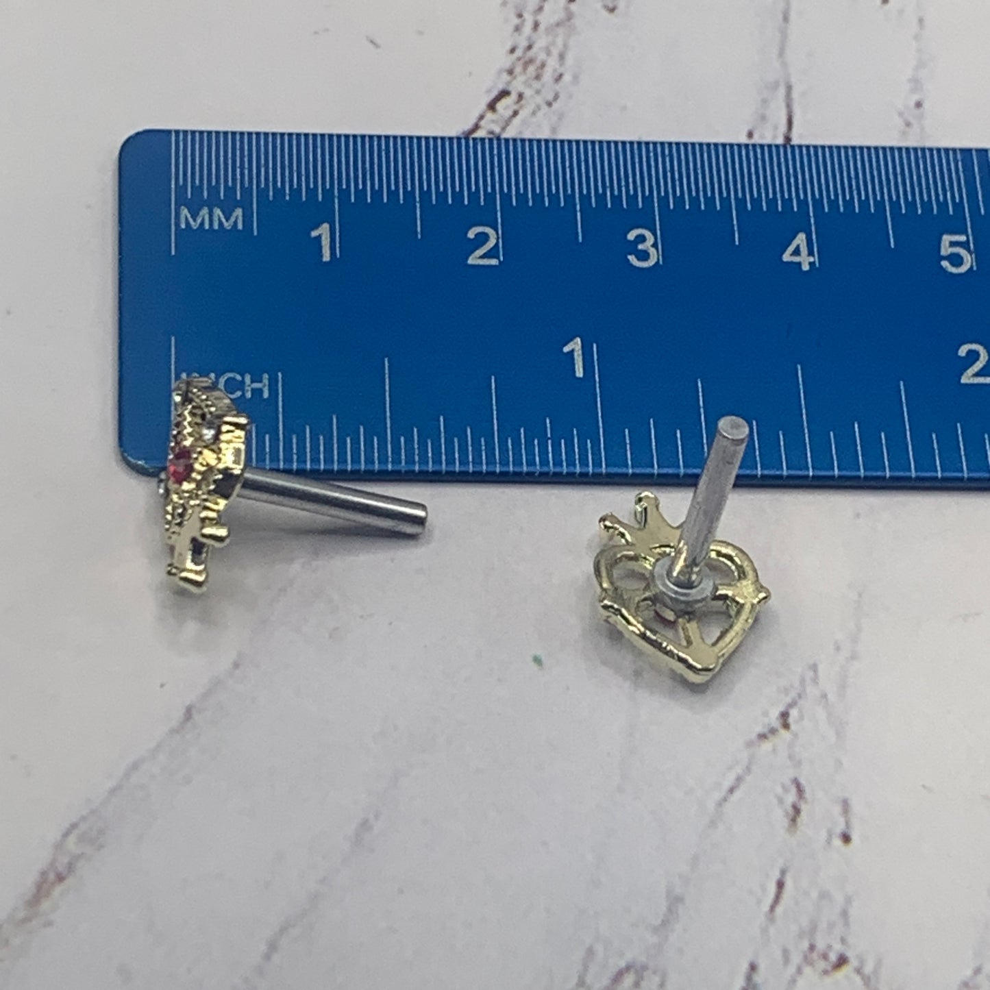 Crown Heart Red Rhinestone Post Doll Earrings 2mm Post • fits 18” American Girl