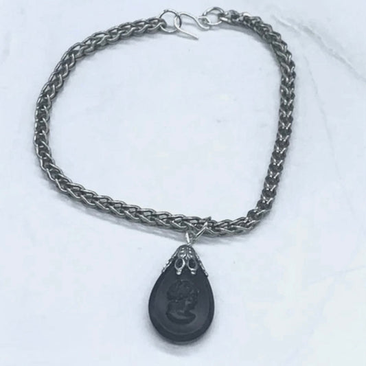 Black Teardrop Cameo Pendant Chain Doll Necklace • 18 inch Fashion Doll Jewelry