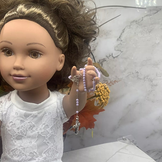 Catholic Rosary Doll Size Light Purple Beaded Silver Cross