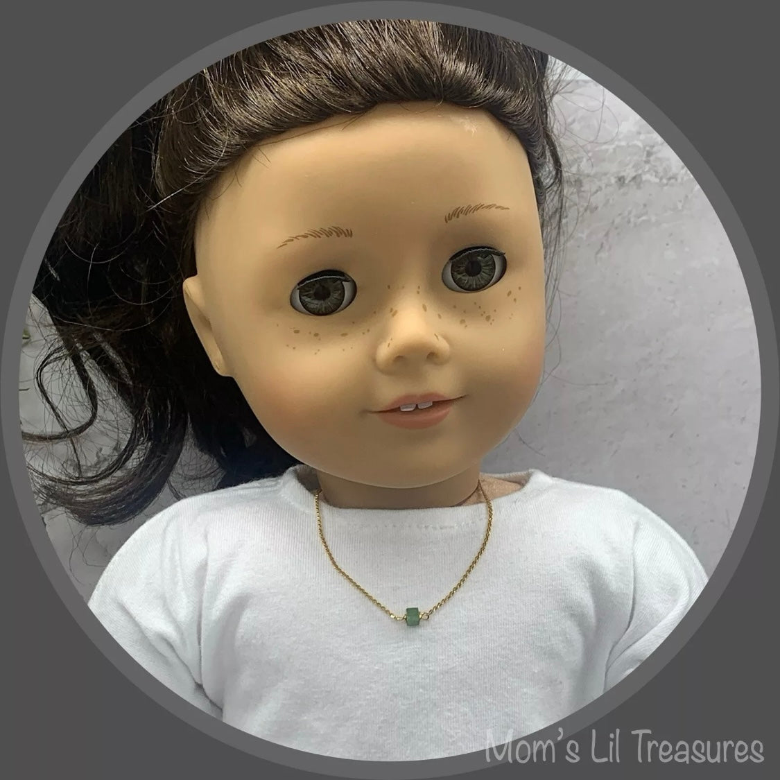 Gold Serpentine Chain Green Square Glass Accent Doll Necklace •18” Doll Jewelry