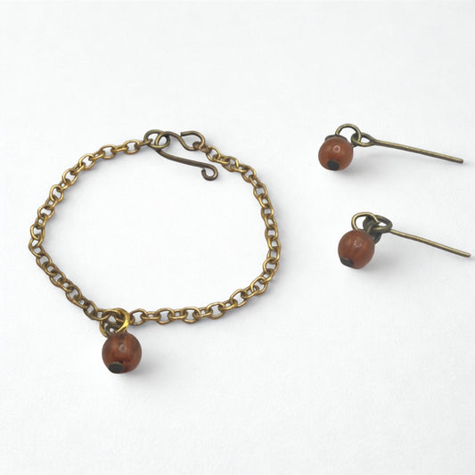 Brown Acrylic Drop Bead Gold Chain Doll Necklace & Earrings • 14 Inch Fashion Doll Jewelry