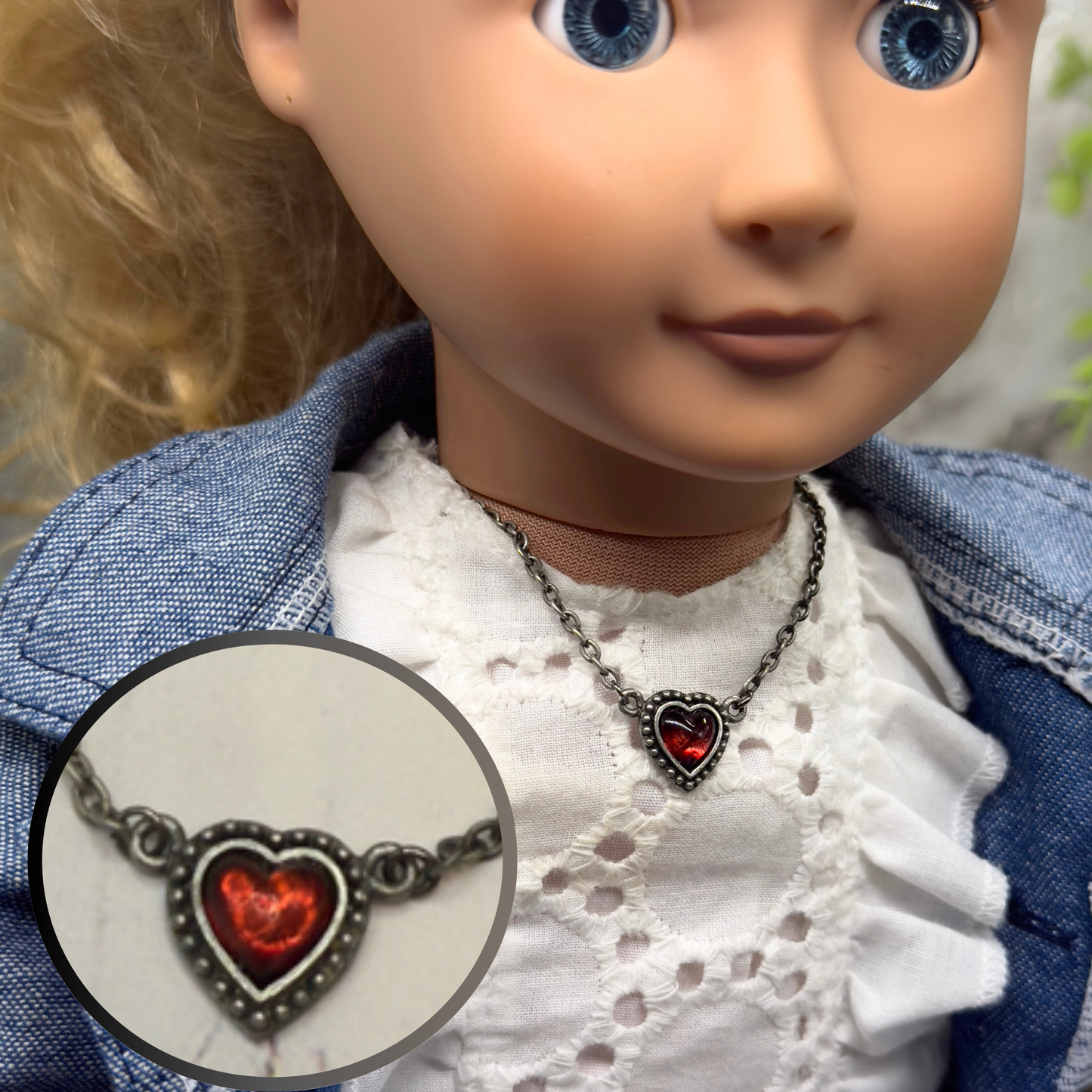 Red Enamel Heart Charm Doll Necklace• 18 Inch Fashion Doll Jewelry