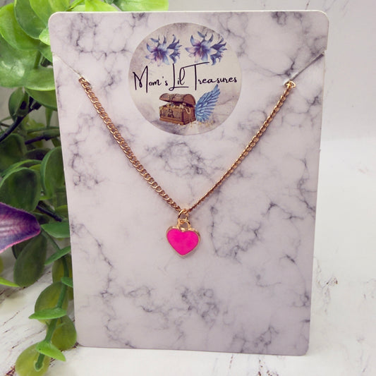 Pink Heart Pendant Gold Chain Doll Necklace • 18 Inch Fashion Doll Jewelry