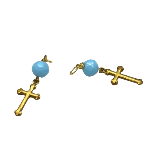 Gold Cross Blue Glass Doll Earring DANGLE ONLY • 18” Fashion Doll Jewelry