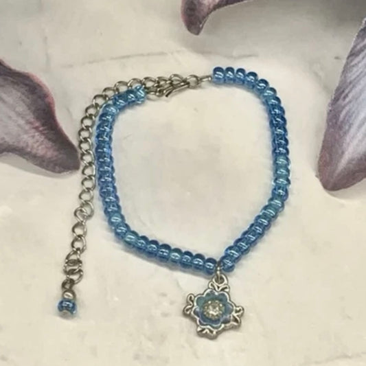 Iridescent Blue Beaded Doll Necklace W/ Pendant • 18” Fashion Doll Jewelry