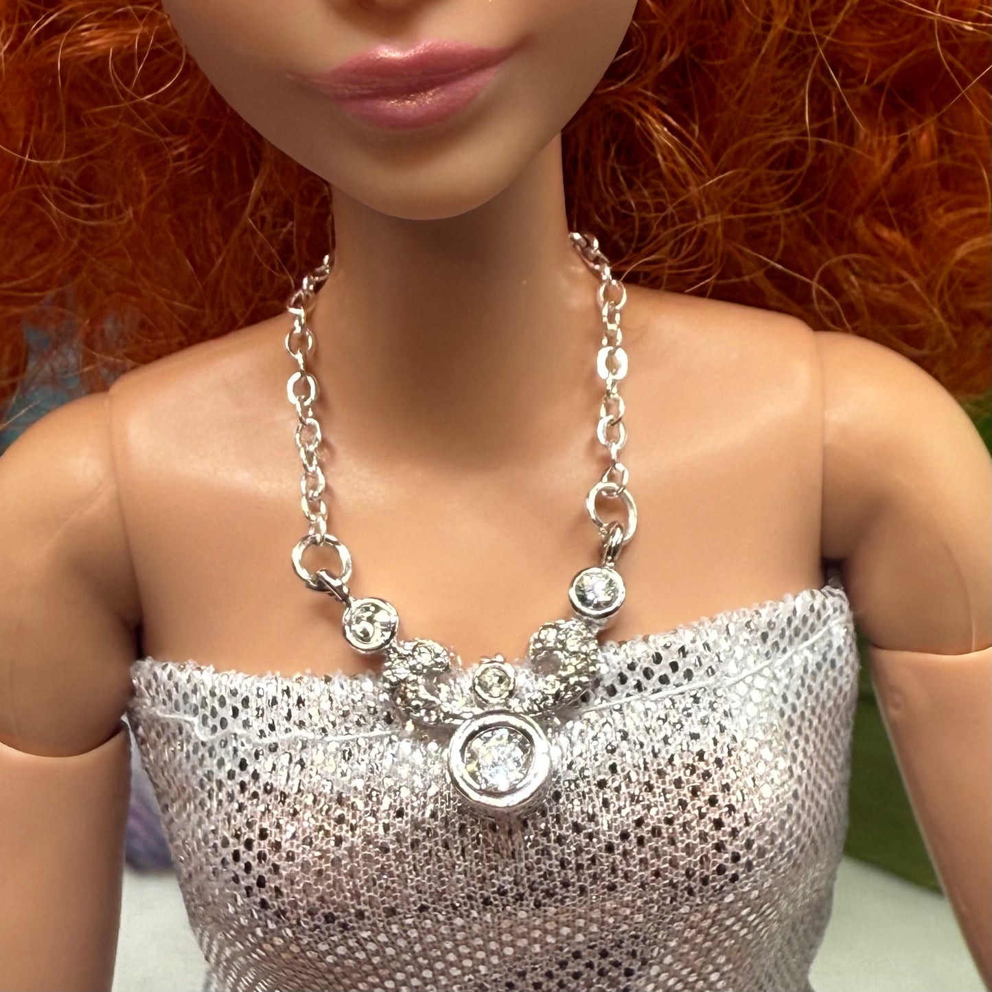 Silver Clear Rhinestone Doll Necklace • 10-12” 1:6 Fashion Doll Jewelry