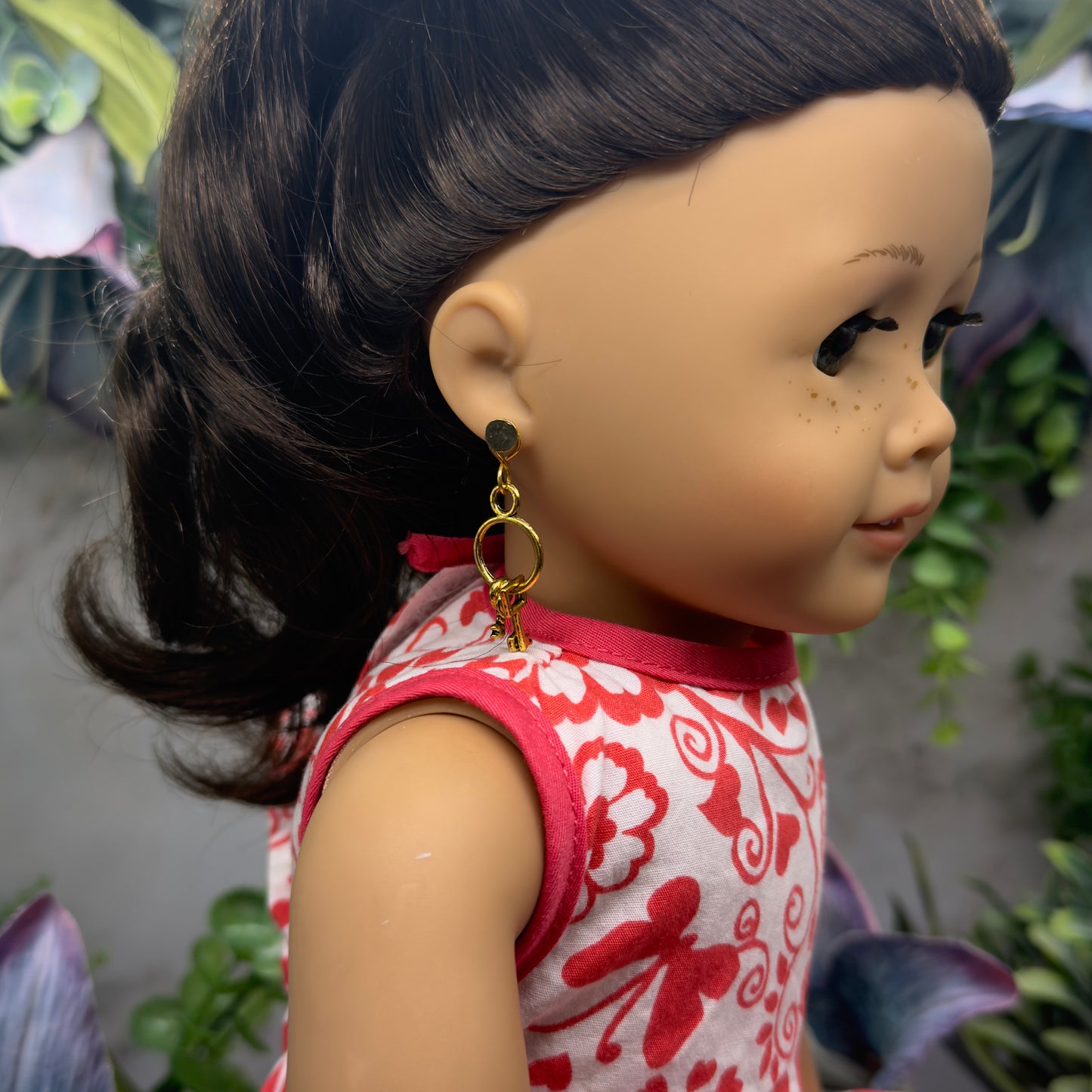 Circle Gold Key Ring Keys Doll Earring DANGLES ONLY • 18” Fashion Doll Jewelry