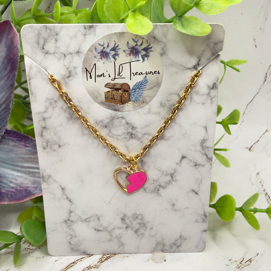 Pink Broken Heart Pendant Gold Chain Doll Necklace • 18 Inch Fashion Doll Jewelry