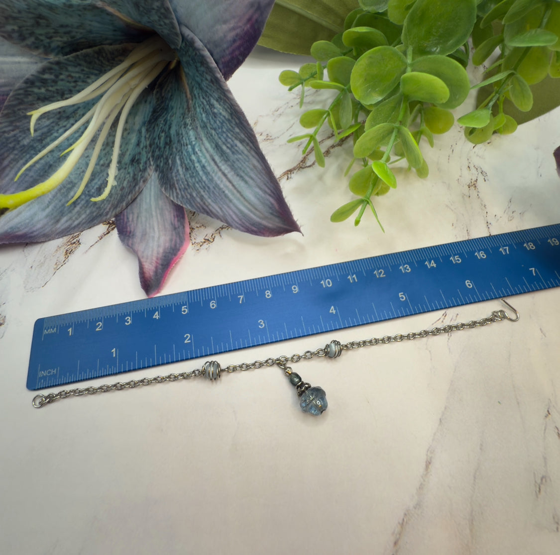 Light Blue Glass Silver Chain Pendant Doll Necklace • 14 Inch Fashion Doll Jewelry