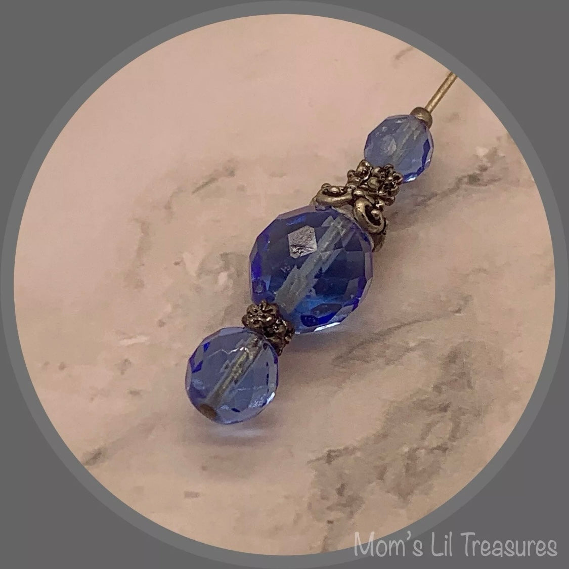 Blue Glass Crystal Silver Filigree - 8” • Hatpin - Stick Pin