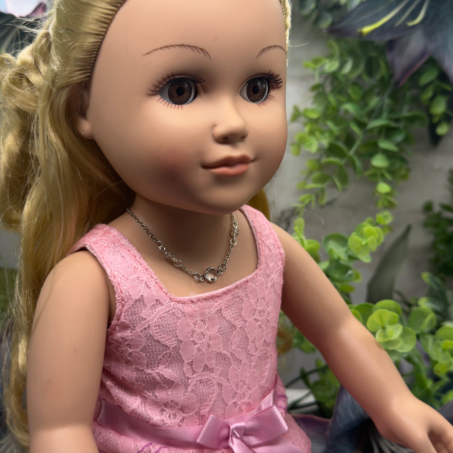 Clear Round Crystal Silver Chain Doll Necklace • 18 Inch Fashion Doll Jewelry