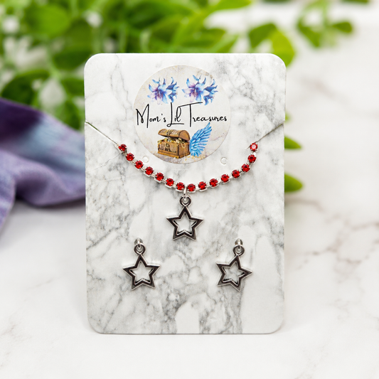 Red Rhinestone Silver Star Charm Doll Necklace & Earrings Set for 16 Inch Fashion Doll