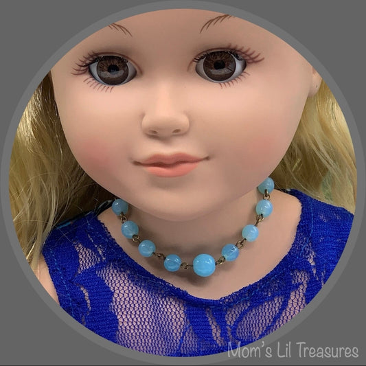 Turquoise Blue Glass Beaded Doll Necklace • 18 Inch Fashion Doll Jewelry