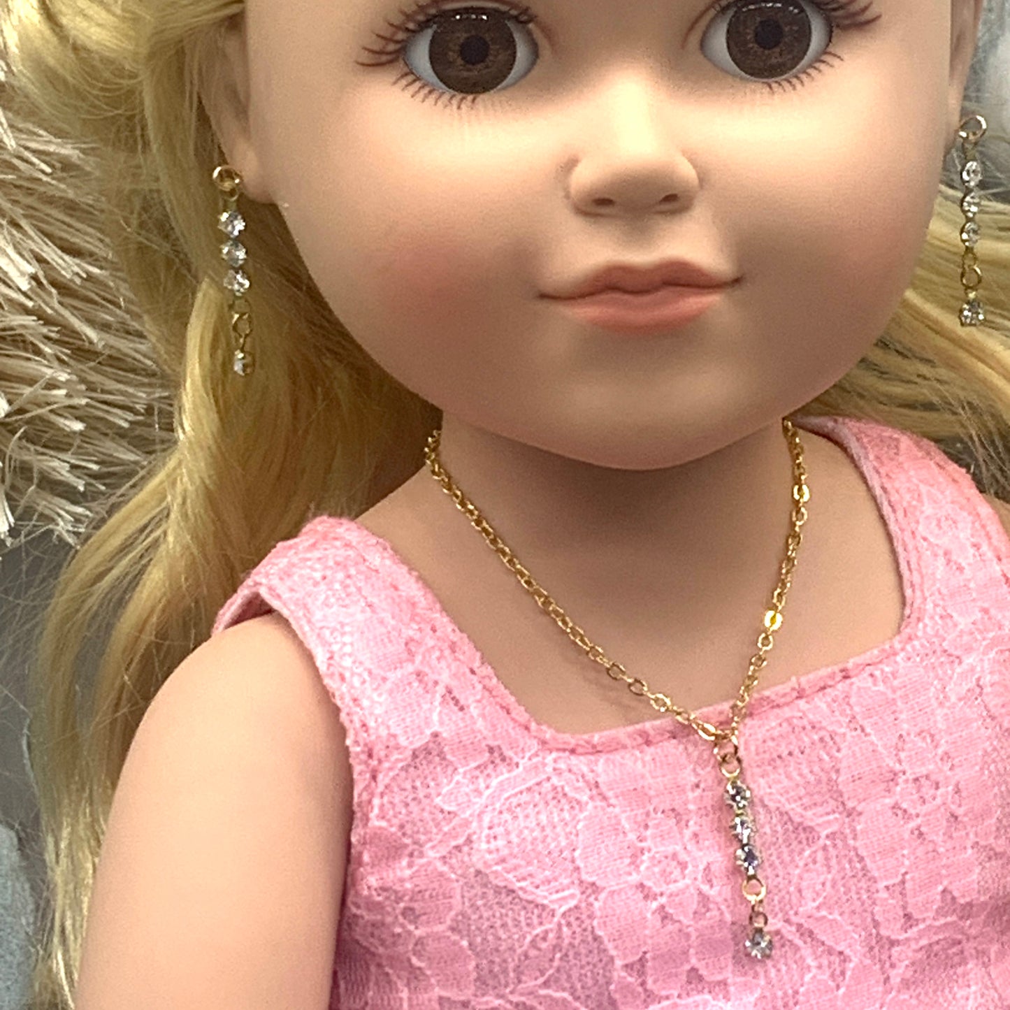 Clear Rhinestone Necklace Earrings Set • 18 Inch Fashion Doll Jewelry