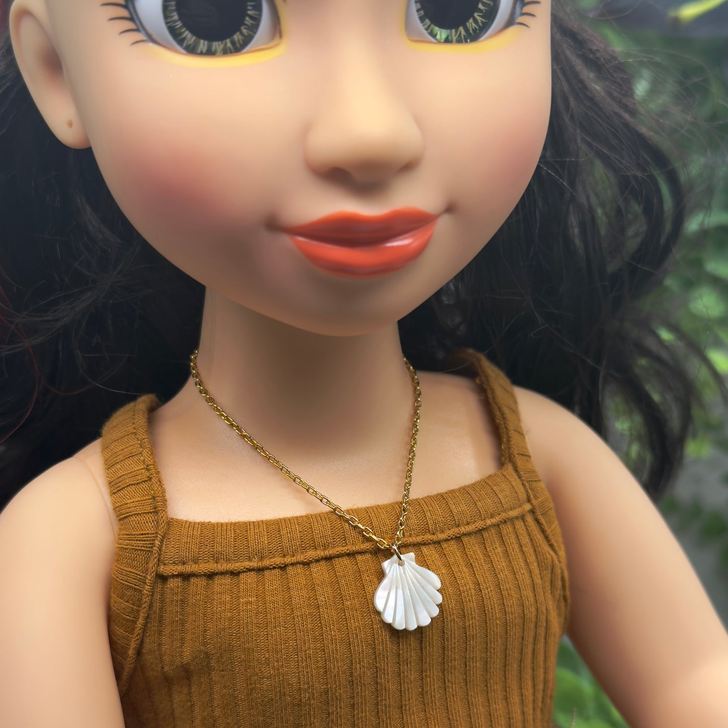 Seashell Beach MOP Charm Gold Chain Doll Necklace • 18 inch Fashion Doll Jewelry