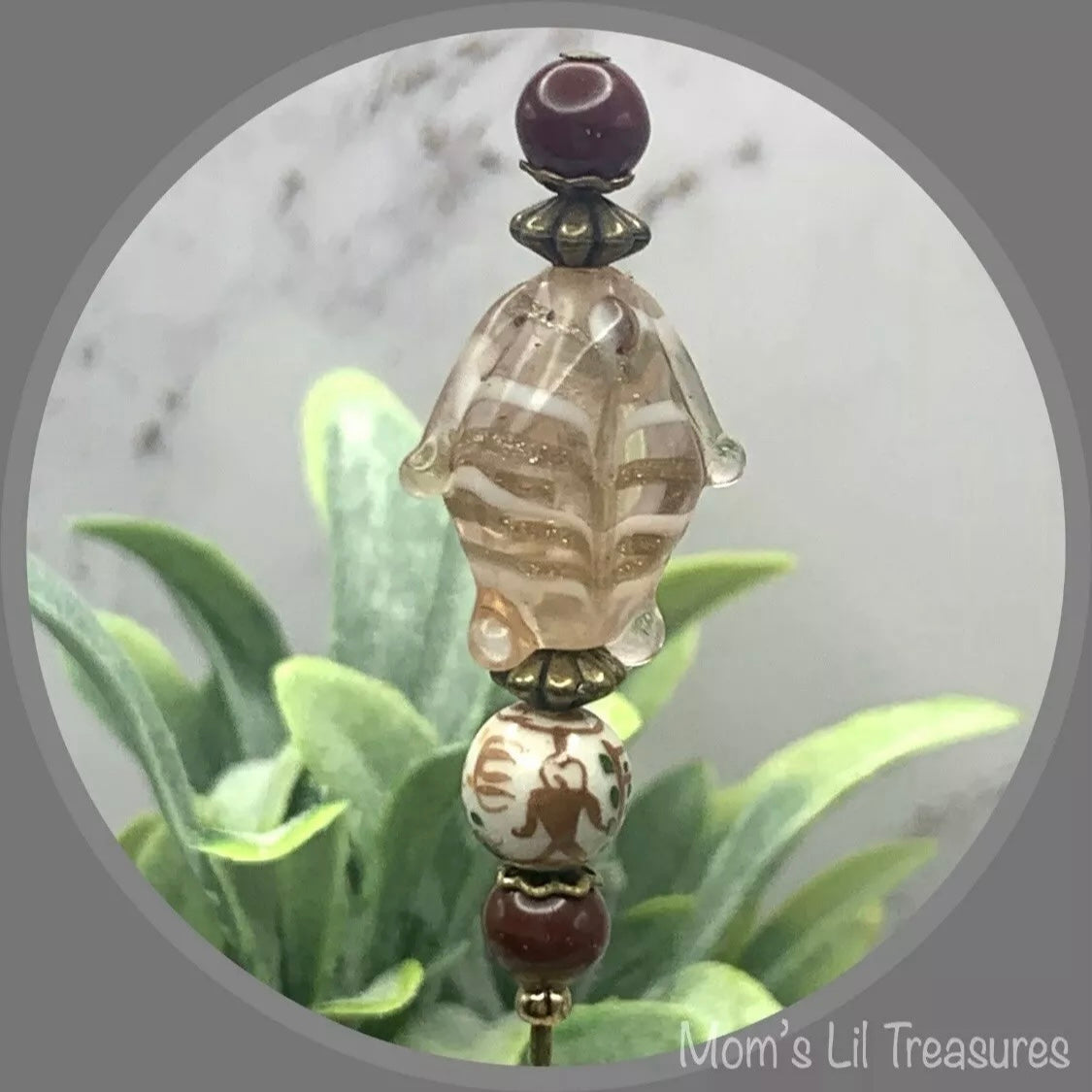 Glass Fish Shape Brown Glass Design - 6” Pin • Hatpin - Stick Pin