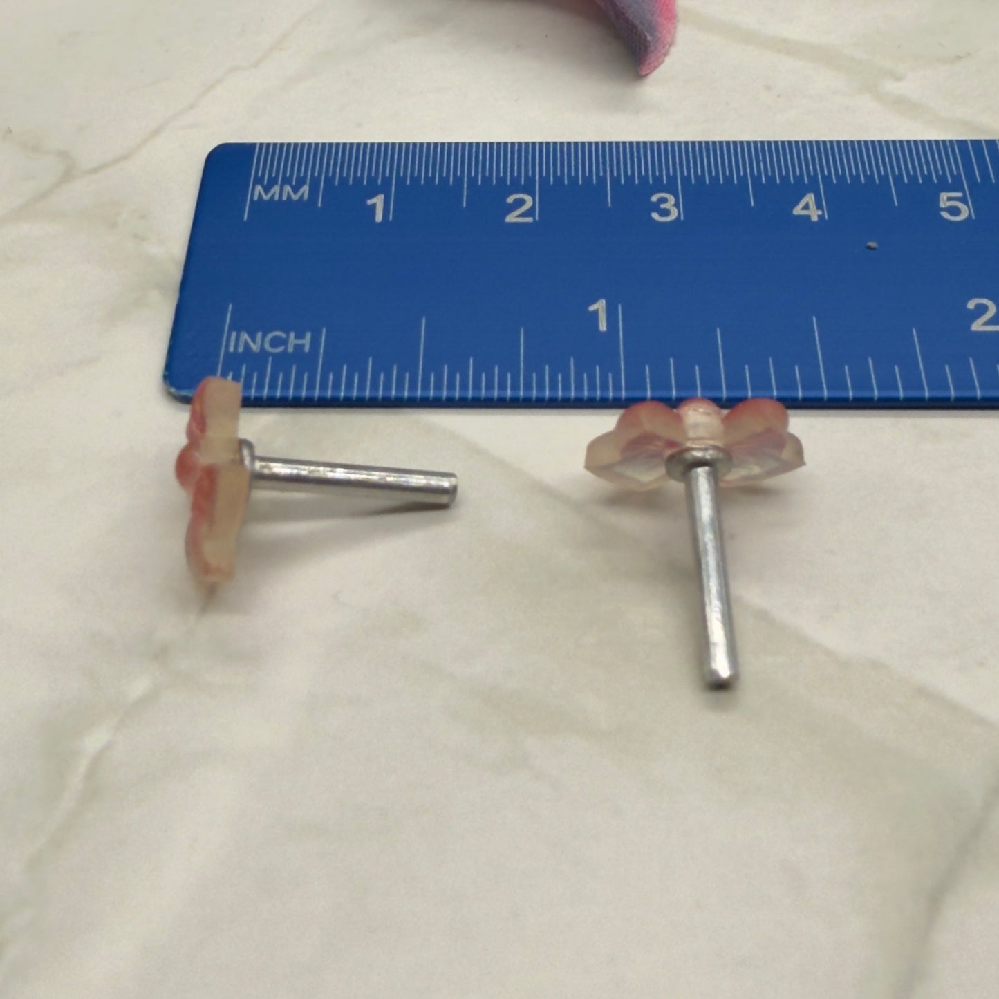 Translucent Pink Bow Post Doll Earrings •2mm Post fit 18 Inch Fashion Doll